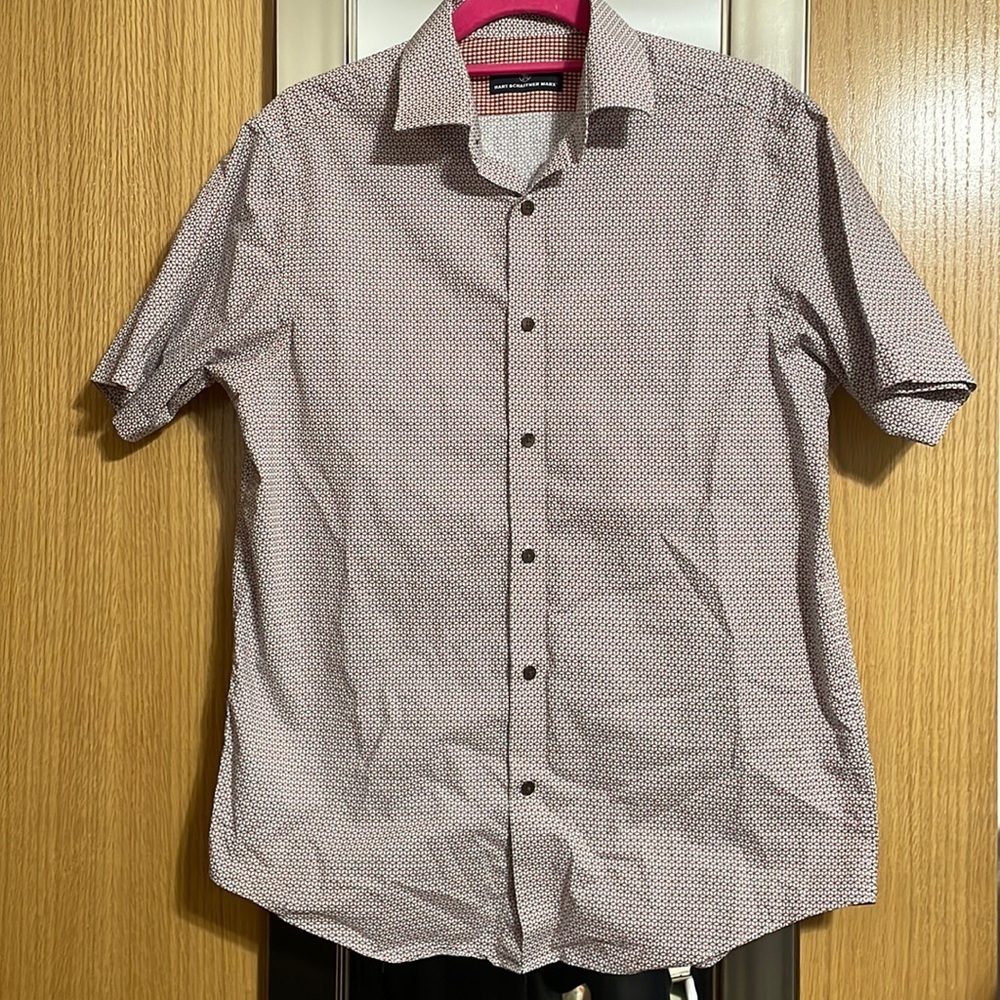 Hart Schaffner Marx Medium short sleeve button up dress shirt grey orange